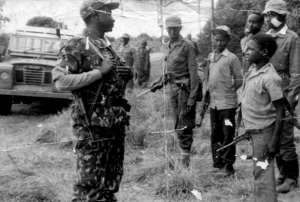 Guerrilla leader, Yoweri Museveni talks to the then innocent Child Soldiers to fight Milton Obote's government in the early 1980s.