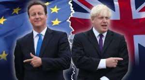 David Cameron and Boris Johnson point at the exit door for UK