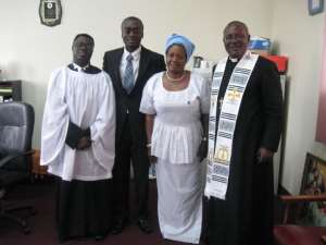 Pix: Dr. Elvin Frempong Barffour Frempong Manso second from left, his mother and Rev. French in celebrating the success.