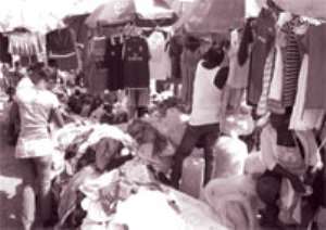 Secondhand cloth sellers doing brisk business in the central business district of Accra