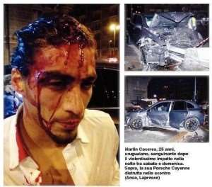 Image of the day : The Uruguayan Caceres bleeding after a car accident