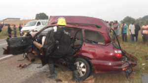 The wrecked saloon car after the accident