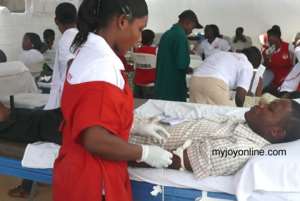 Some volunteers donating blood