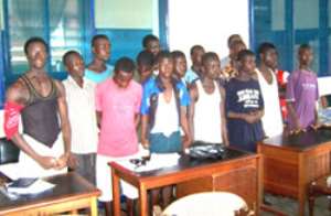 The sixteen suspects arested at Kaneshie bus stops. Pix by Eric Owiredu