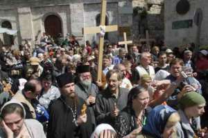 Christians on a pilgrimage in Jerusalem