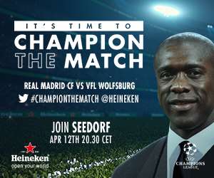 #CHAMPIONTHEMATCH: Join Clarence Seedorf Live As Real Madrid Hosts Wolfsburg In The UEFA Champions League Tonight