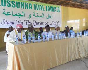 Sheik Yakoub Shuaib Abban second left and National Imam, Ahlussunna Wal, Jama39;a with some leaders at the press conference