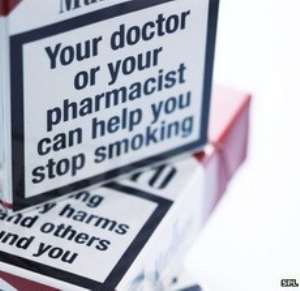 Large text warnings currently appear on the front of cigarette packaging and image warnings on the back