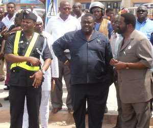 Mr Vanderpuije and entourage inspecting Tetteh-Quarshie Interchange-Apenkwa and Apenkwa-Mallam Road
