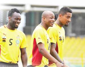Kevin-Prince Boateng right and Michael Essien left in the camp of Black Stars.