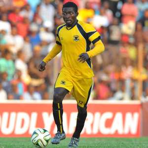 Abubakar Mumuni of Black Leopards during the PSL promotion play-off match between Black Leopards and Jomo Cosmos at the Thohoyandou Stadium in Limpopo, South Africa on May 17, 2015 Samuel ShivambuBackpagePix