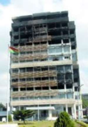 The  10-storey Foreign Affairs Ministry building after the fire.