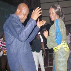 Chairman Kwami Sefa Kayi and Nana Konadu doing their own thing on the dance floor during the FAMOUS 5 musical extravaganza.