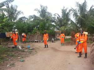 Personnel of the Mosquito Control Programme at work at Amedikpi, Agotime-Ziope
