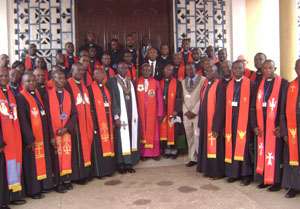 Rt Rev Asare Bediako (with staff) poses with the clergy and invited guests