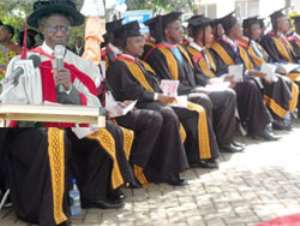 A cross-secton of the graduands, INSET: The President of the University, Prof. Emmanuel Frimpong, delivering the keynote address