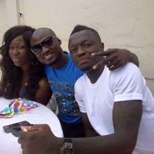 Sulley Muntari in the white t-shirt with Funny Face and Ama