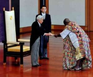 Dr. William George Mensah Brandful presenting his credentials to the Japanese Emperor Akihito