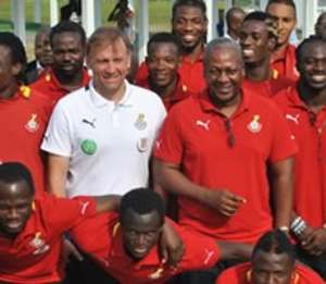 File: President Mahama joins the Black Stars at training camp.