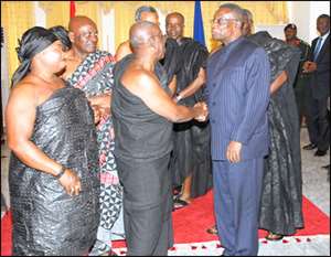 Family members of the late Amponsah being welcomed by President Mills