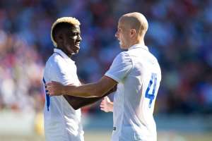 Gyasi Zardes with American midfielder Michael Bradley after the game
