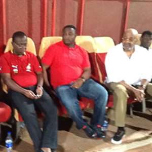 H.E Said Sinare with Ghana FA boss Kwesi Nyantakyi and Sports Minister Elvis Afriyie Ankrah