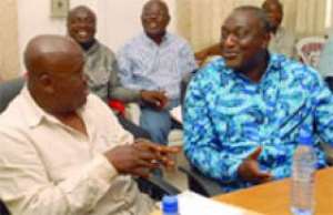 Nana Akufo-Addo left and Mr Alan Kyerematen exchange pleasantries at one of the recent gatherings of the party.