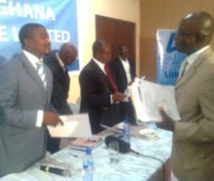 Mel Kebe,LExecutive Director of Colina Ghana in an interaction at a press breifing yesterday
