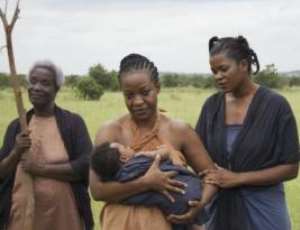 Akofa Asiedu, middle, with supporting actresses on set