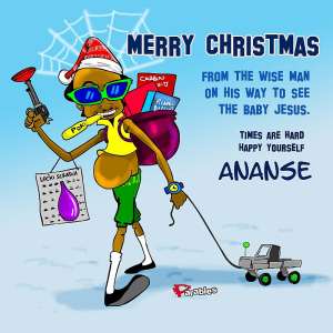 merry christmas. ananse buys gifts for jesus - check out what he bought.