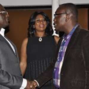 Emmanuel T. Obeng (Left) joined by Mrs Sheila F. Obeng (Middle) to engage some of the companys partners
