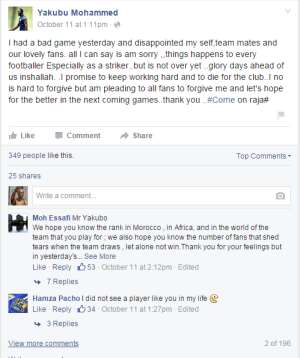 Poor form: Raja fans abuse Yakubu Mohammed on Facebook