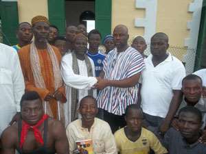 Abubakar Suleman (in smock) in a group photograph with some members of Sekondi Nasara Club and Mohammed Osumanu, standing 3rd from right