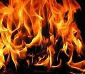 Fire engulfs structures at Spintex Road