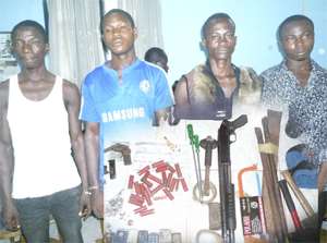 The suspected robbers. INSET: Items retrieved from them