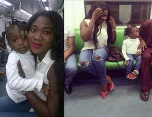 Mercy Johnson, daughter avoid Lagos traffic by riding train