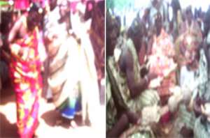 (left)A chief from Worawora responding to Kete music at the durbar,(right) The krachiwura at the durbar during his Annicersary celebration