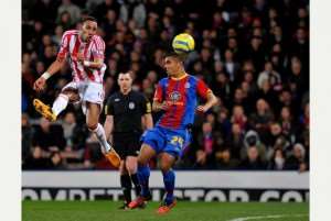 Pictured is Stoke Citys Steven Nzonzi and Crystal Palace player Kwesi Appiah