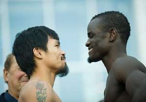 Pacquiao and Clottey during the weigh-in