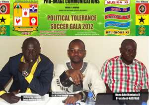 From Left: Nii Obdartey Lamptey, coach-Political Stars, Nathaniel Ebo Nsarko and Nana Adu Mankata II president, NASFAAG