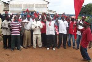 Some of the workers demonstrating at the company.