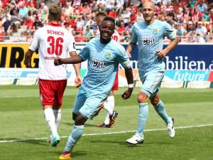 Reagy Ofosu wheels away after scoring his goal on Saturday