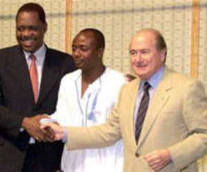 Abedi Pele, FIFA President Blatter  Issa Hayatou - President of African Soccer Federation AFP