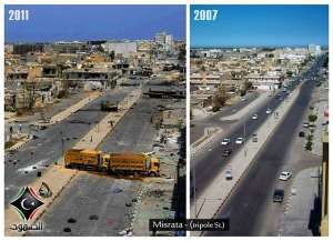 Tripoli Street in Misrata, photographed in 2007 and again in 2011. There is nothing freedom loving or humanitarian about what happened here.