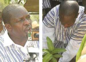 Alban Bagbin, Minister for Water Resources, Works and Housing (left), Minister Alban Bagbin planting a ceremonial tree as part of the launch of the Sustainable Water and Sanitation Project (right)