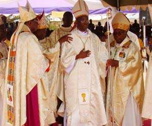 Most Rev. Alfred Agyenta (middle) flanked by other bishops of the Catholic Church across the country.