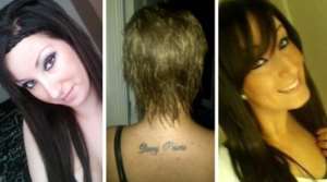 Faye Heukins hair before hair extensions, after extensions and wearing a wig