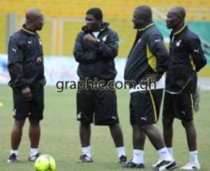 Coach Appiah (L) will need unbriddled support of his assistant Maxwell Konadu and welfare office Sabahn Quaye