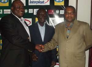 MTN chief Ikpoki L Dr Frempong and Coussey in a pose after the launch