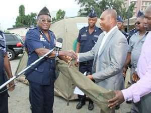Eaton Towers presents tents to police to support their work
